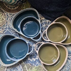 Elegant Ceramic Soup Bowl Set in Blue and Green